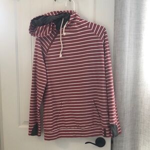 Ampersand Ave Dark Pink and White Striped Hoodie- Doublehood.